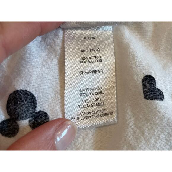 Disney Lightweight Flannel Black White Mickey Minnie 3/4 Sleeve Sleep Shirt L - Picture 7 of 11